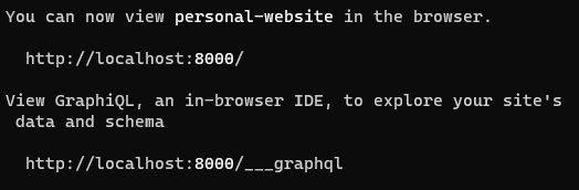 Output from running gatsby develop in the terminal