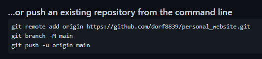 Screenshot of instructions in GitHub to push an existing repository from the command line