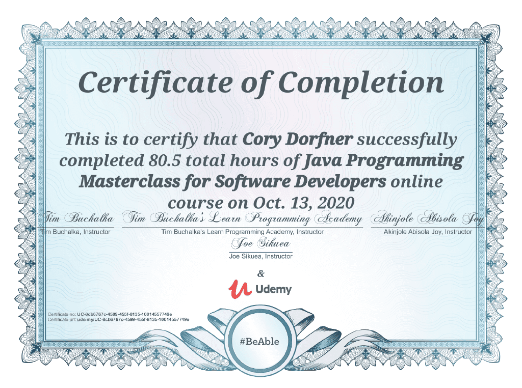 Java Programming Masterclass for Software Developers Certificate