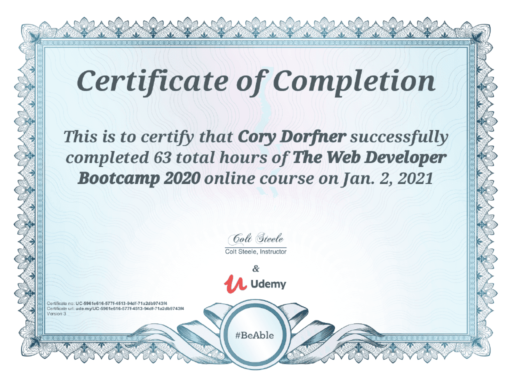 Web Developer Bootcamp Certificate
