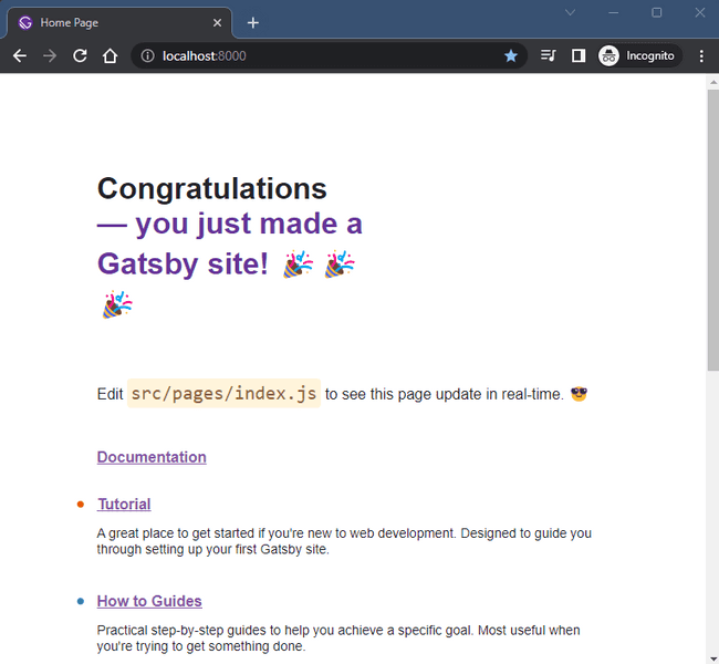 Home page of your new Gatsby site
