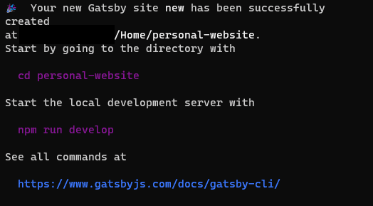 gatsby new command completion using the Gatsby CLI